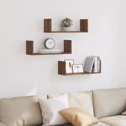 vidaXL Set of 3 Wall Shelves in Brown Oak, W: 58 cm, D: 18 cm, H: 18 cm – 2