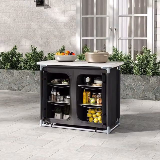 Breeins Portable Outdoor Kitchen Storage in Black Metal and MDF