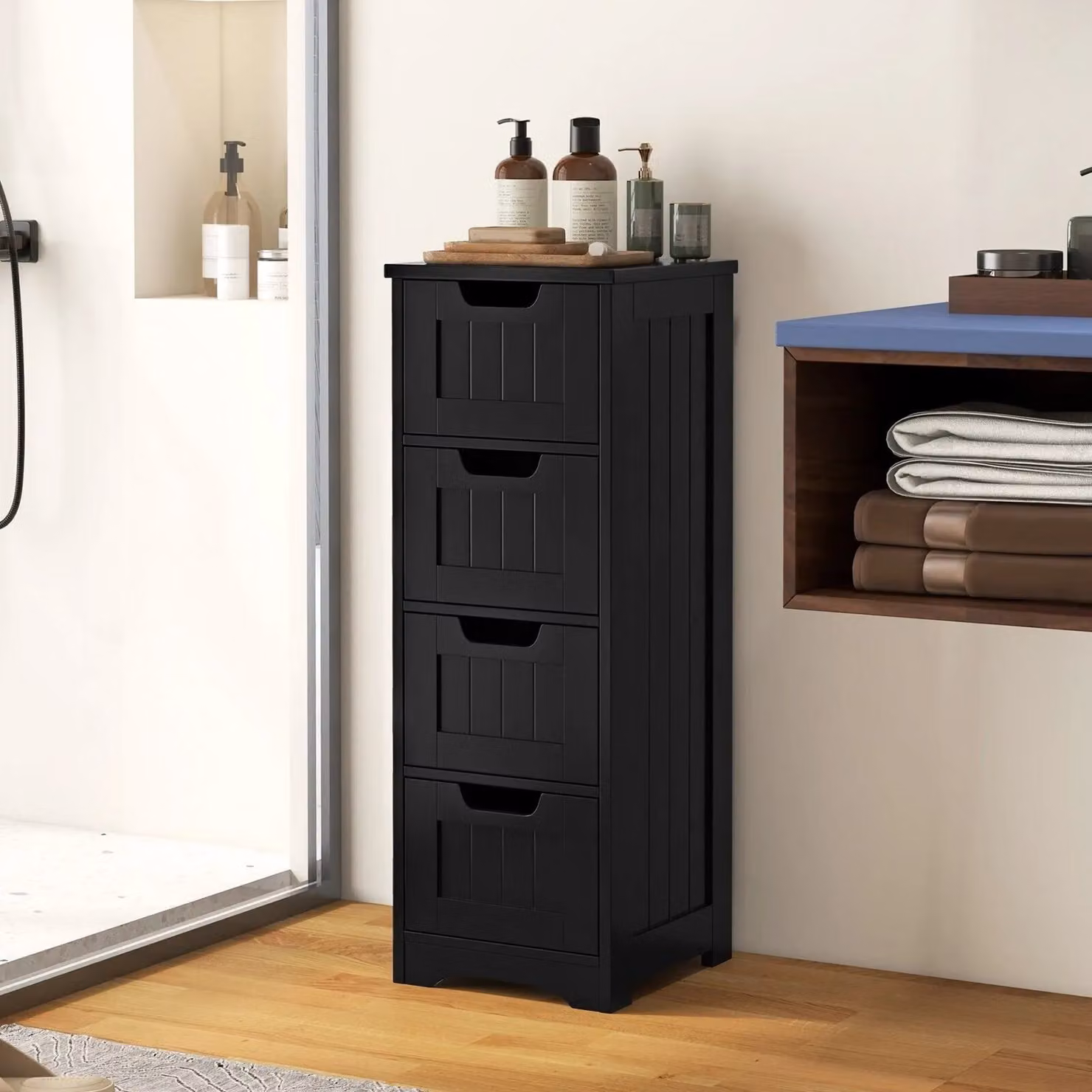 Gymax Black Freestanding Bathroom Storage Cabinet with Doors and Drawers – 3