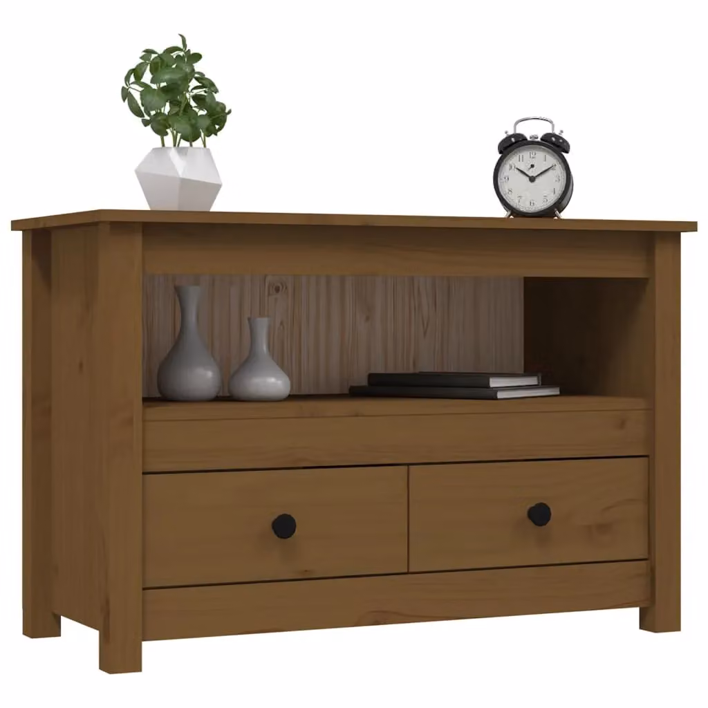 Berkfield Home Rustic Solid Wood Pine TV Cabinet in Brown, W/D/H: 79 x 35 x 52 cm – 3