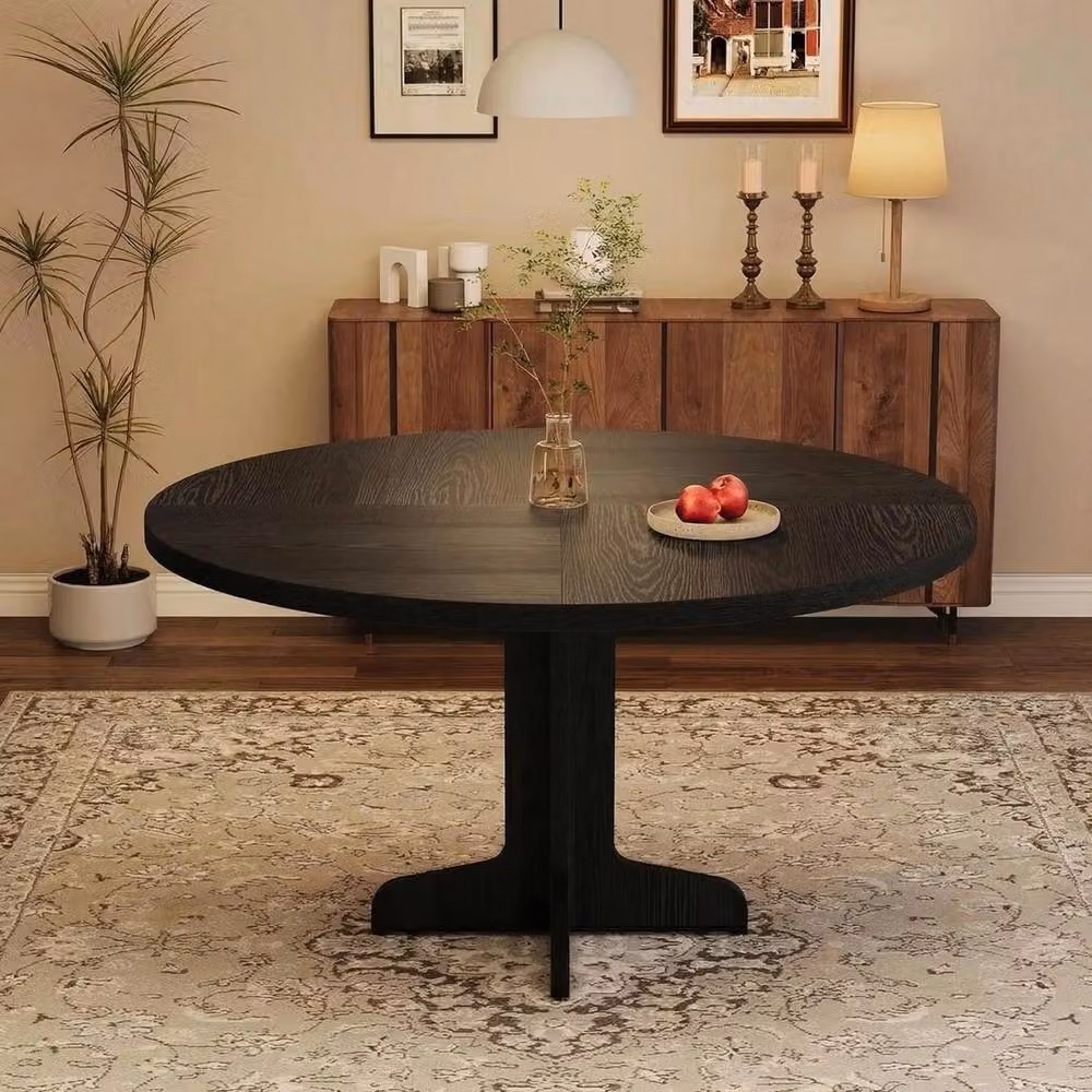 VOGREX Round Wood Dining Table in Black, Diameter: 119.38 cm, Height: 75.94 cm – 4