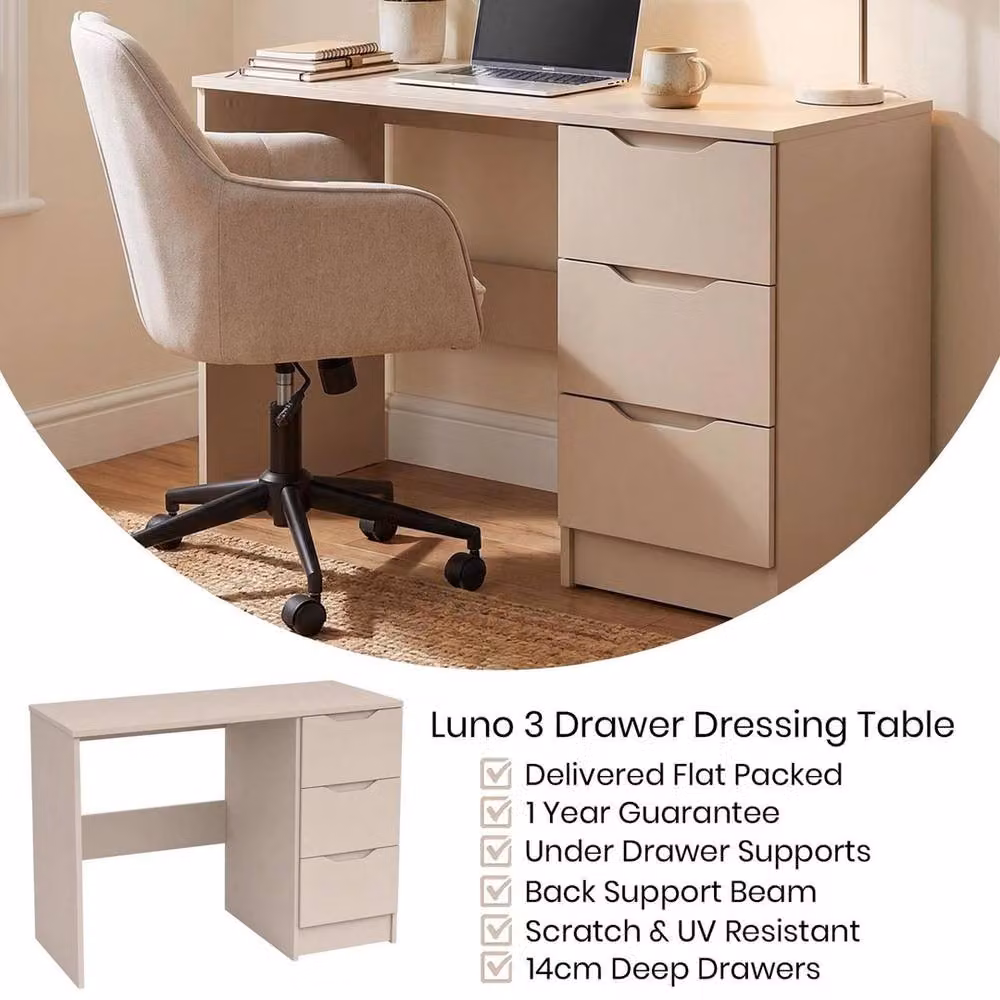 ERGOVEXA Modern 3 Drawer Dressing Table and Vanity Desk in Beige – 3