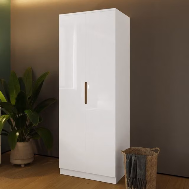 FWStyle Veloce Modern White Gloss Double Wardrobe with Hanging Rod and Internal Shelves