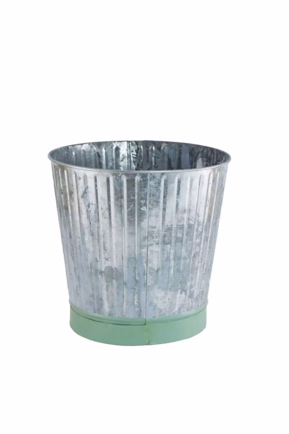KDMD Rustic Silver Whitewash Zinc Metal Buckets with Green Base, 3 Pack – 2