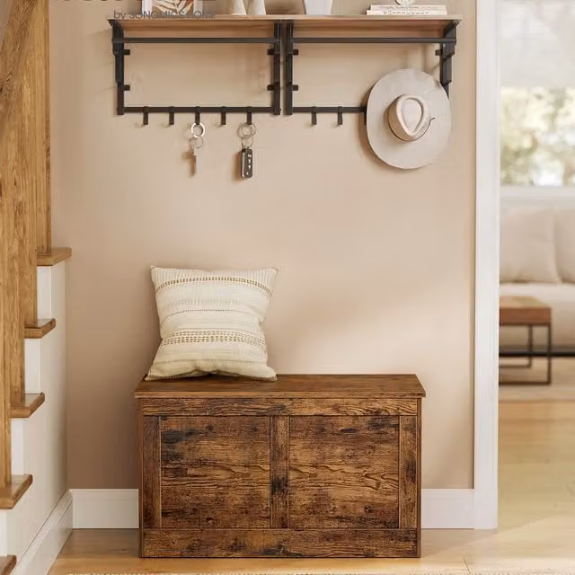 VASAGLE Rustic Brown Storage Chest and Bench, W: 135.0 cm, D: 40.0 cm, H: 46.5 cm