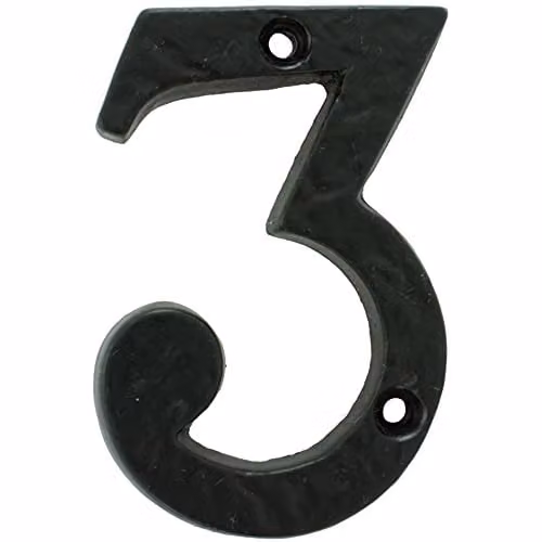 Loops Black Antique Iron Face Numeral Plaque Number 3, Height: 7.8 cm, Depth: 0.8 cm
