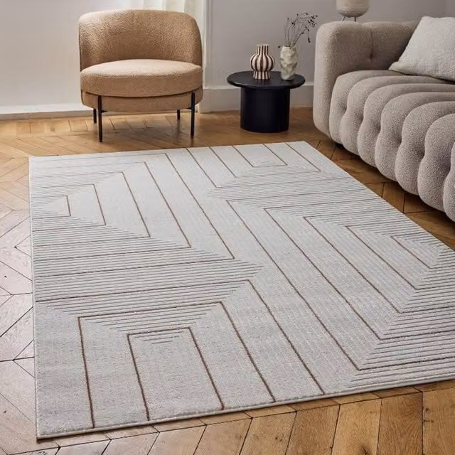 THE RUGS Carmel Maze Design Soft Pile Area Rug, Ivory and Terracotta, W: 120 cm, L: 170 cm – 1