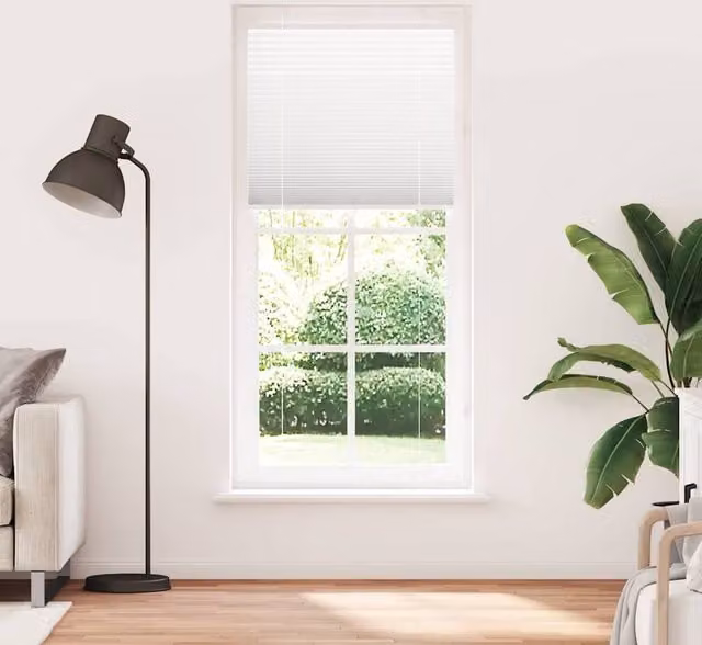 Berkfield Home White Single Pleat Polyester Fabric Blind, W: 85 cm, H: 200 cm