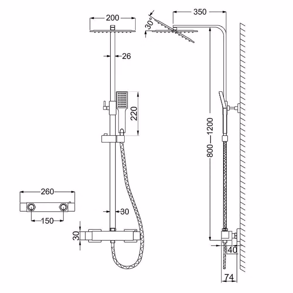 Kelvenix Thermostatic Shower Mixer Set with Rain Overhead Shower and Hand Shower in Chrome Silver – 2