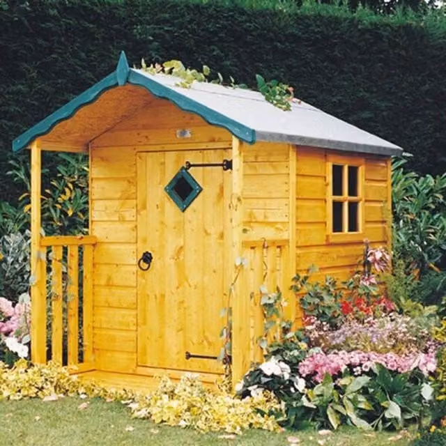 Shires Hide Verandah Childrens Playhouse with Single Door and Fixed Window, Light Brown, W/D/H: 120 x 120 x 158 cm – 1
