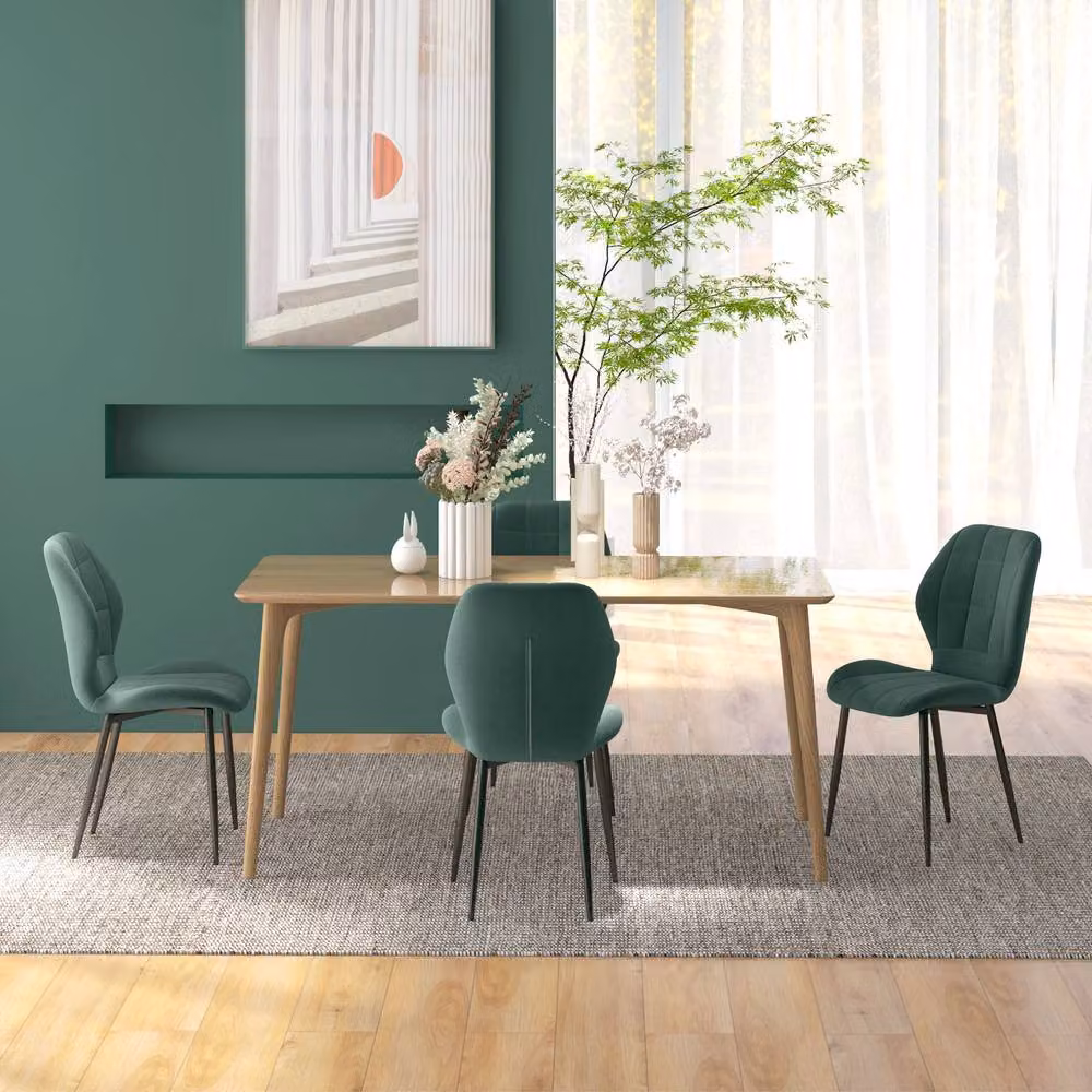 STILVORA Set of 4 Modern Dining Chairs in Green Velvet with Metal Frame – 8