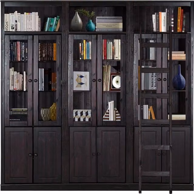 Dorel Anita Wall Unit C in Havana Lacquer with Glass Doors and Display Vitrine in Brown and Black