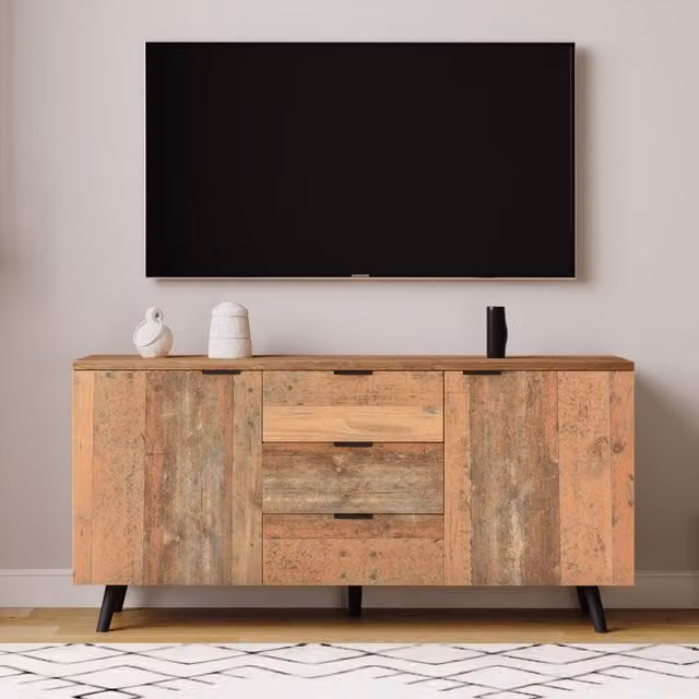 Aosom.UK Vintage Sideboard Cabinet in Brown with Storage Drawers and Adjustable Shelves, W/D/H: 140 x 35 x 70 cm – 1