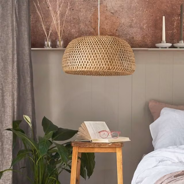 ValueLights Natural Bamboo Lattice Domed Ceiling Pendant Light Shade in Brown and Yellow