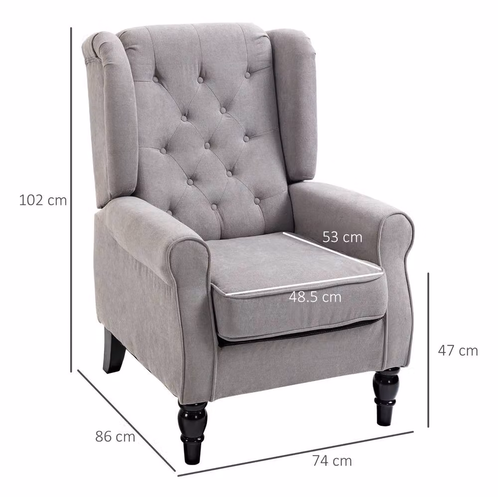 STILVORA Grey Fabric Wingback Armchair with Solid Wood Frame – 3