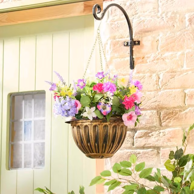 Gainsborough Multicolour Artificial Summer Flower Hanging Basket with Bronze-Effect Metal Pot, Diameter: 40 cm