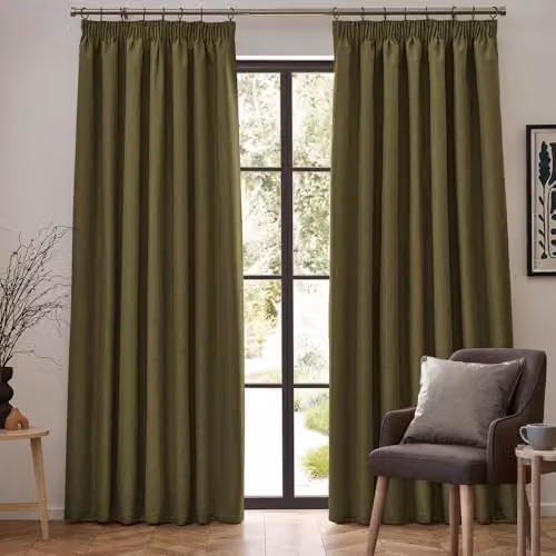 Riva Home Dawn Thermal Blackout Pencil Pleat Curtains, Green, Width: 229 cm, Drop: 137 cm – 2