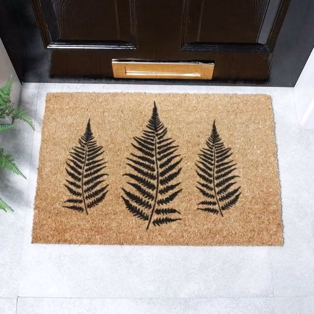 Artsy Mats Modern Fern Leaves Pattern Doormat in Black, W: 60 cm, D: 40 cm – 1