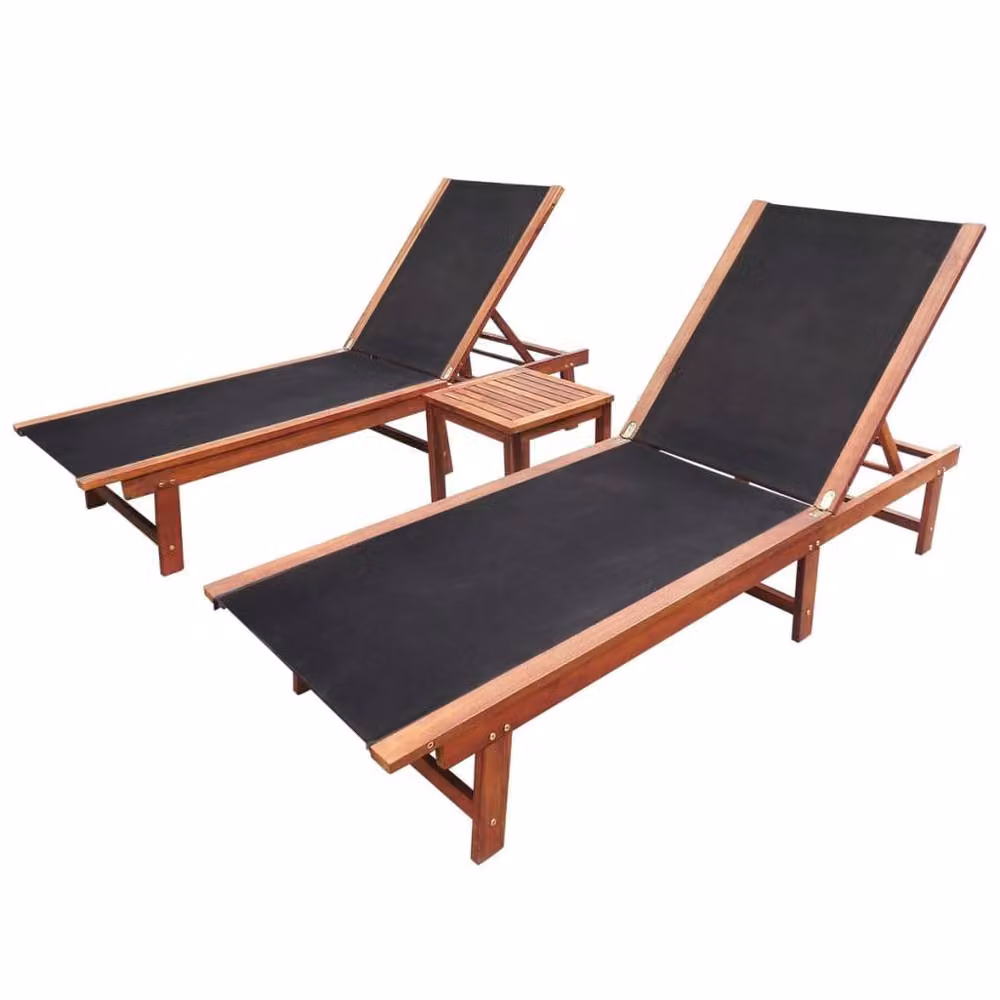 Berkfield Home Sun Lounger Set with Table, Brown Acacia Wood and Textilene – 2