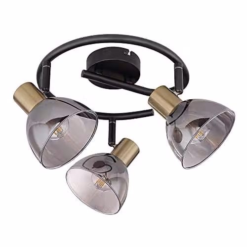 Globo Lighting E-Shape Spotlight in Black and Brass with Smoke Grey Glass – 1