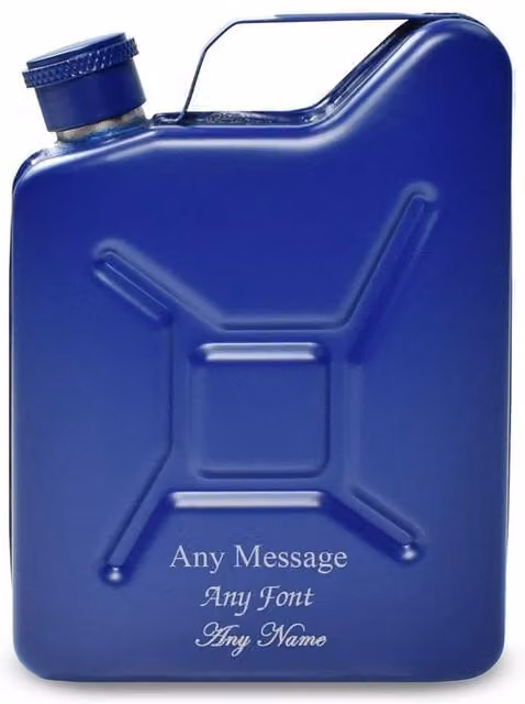 Uniqueful Personalised Engraved Blue Jerry Can Hip Flask in Stainless Steel, 100ml – 1