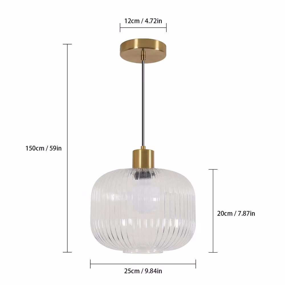 COMELY Amber Glass Pendant Ceiling Light in Gold/Brass with Height Adjustable Suspension – 2