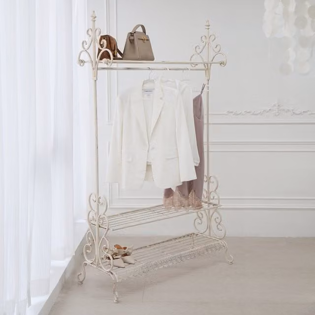Charles Bentley Classic Metal Clothes Rail and Coat Stand in Matt Beige