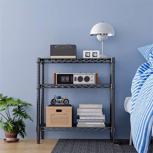 Nordara 3 Tier Black Metal Industrial Utility Shelving Unit with Adjustable Shelves – 1