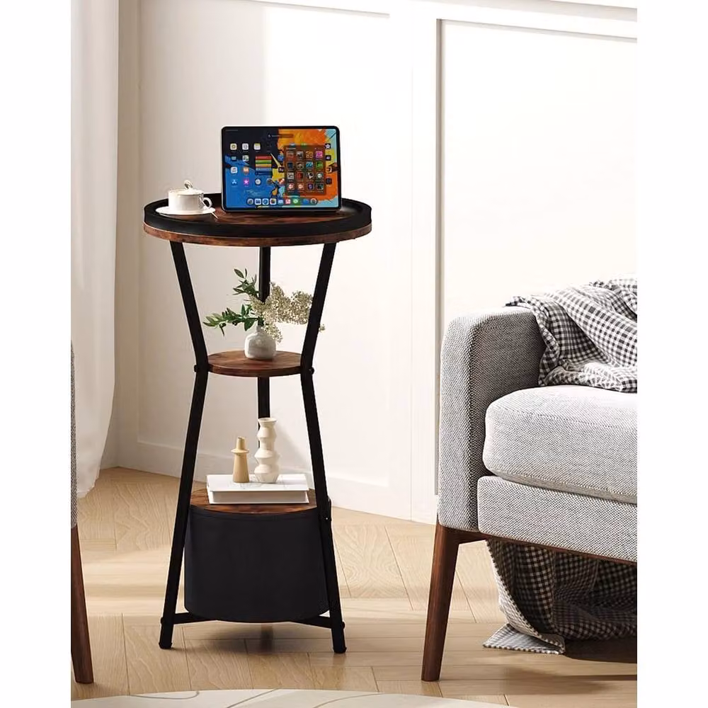 FORGEVIO Round 3-Tier Side Table in Rustic Brown – 3