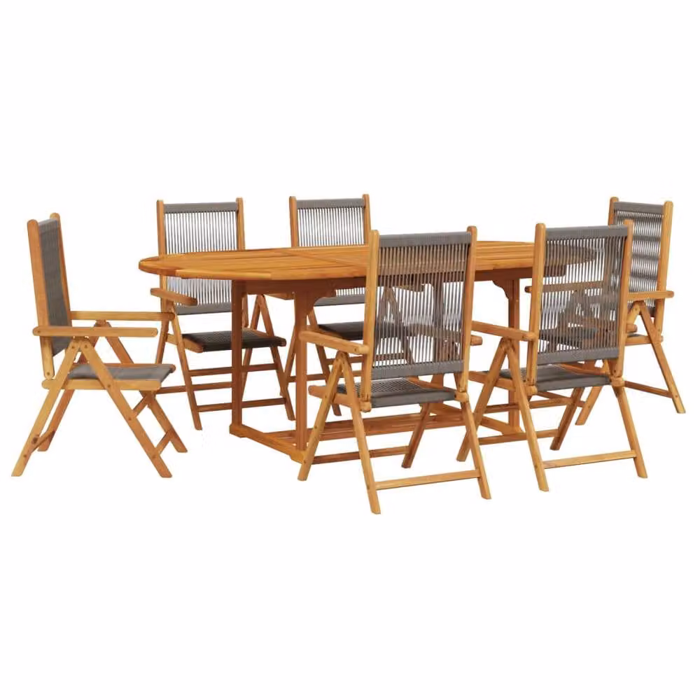 Berkfield Home 7 Piece Grey Polypropylene and Acacia Wood Garden Dining Set – 2