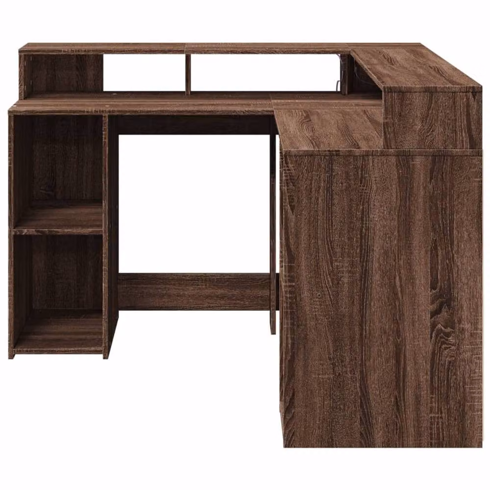 Berkfield Home Soft Desk with LED Lights in Brown Oak, W/D/H: 130 x 130 x 91 cm – 6