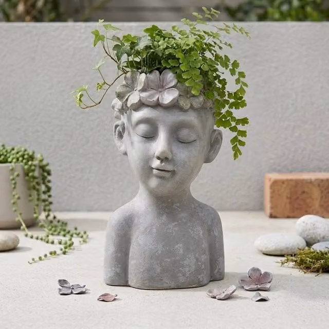 Garden Greatness Sculpted Enchanted Petal Tabletop Planter in Grey