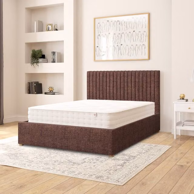 Aspire Grant Fabric Ottoman Storage Bed in Chocolate Brown Yorkshire Knit Fabric, W/D/H: 140 x 200 cm