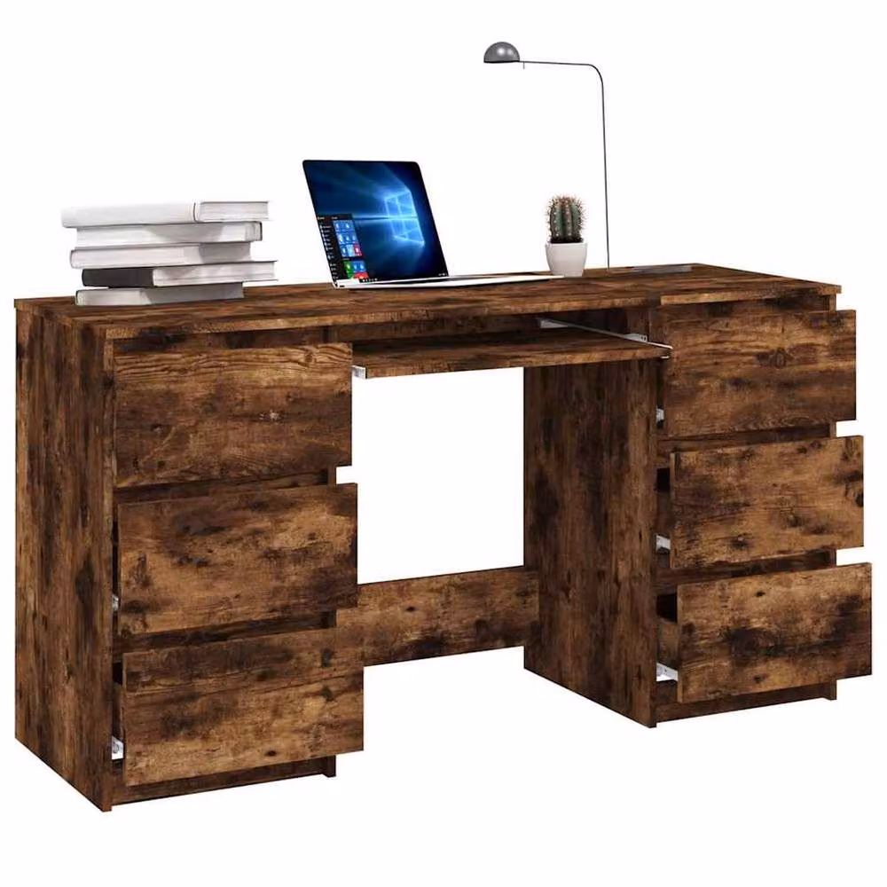 Berkfield Home Writing Desk in Smoked Oak Brown, W/D/H: 140 x 50 x 77 cm – 3