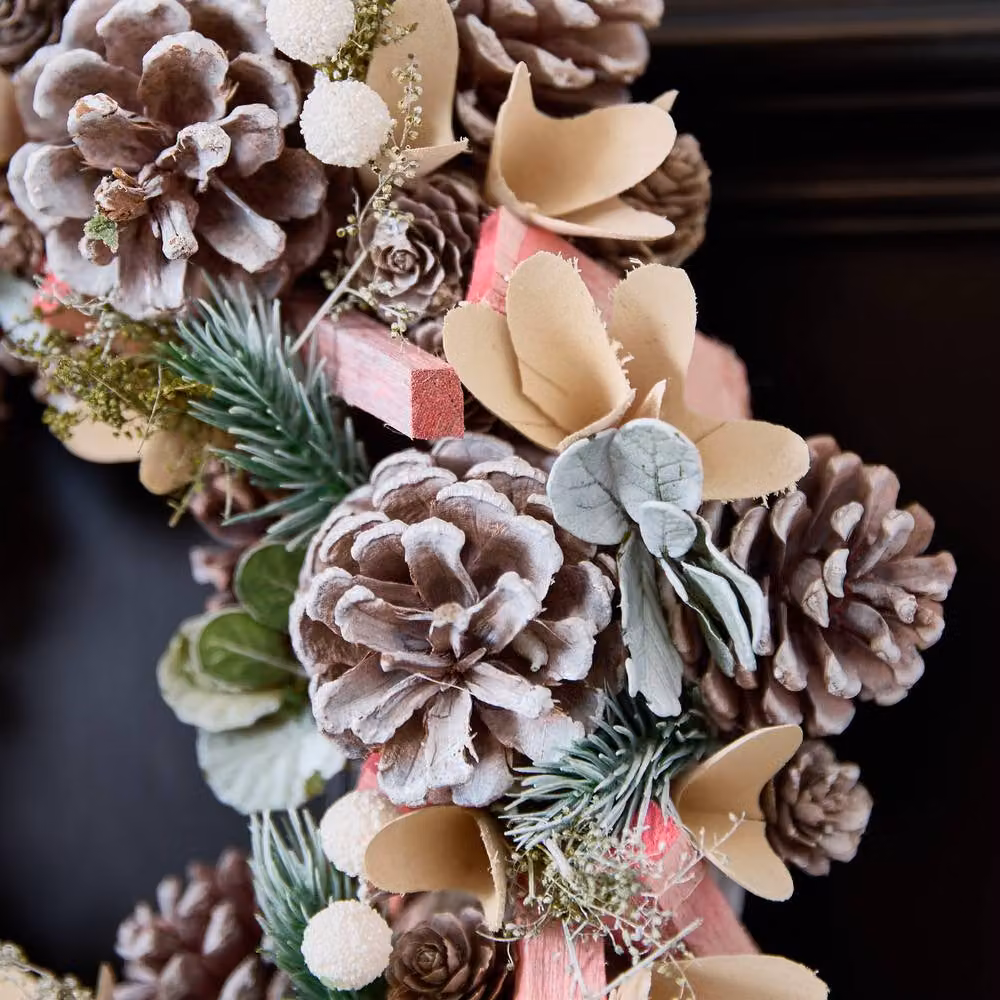 Dibor Pastel Pink and White Driftwood Christmas Wreath with Star Hanger, Diameter: 33 cm – 3