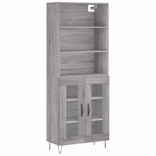 vidaXL Modern Grey Sonoma Highboard in Engineered Wood W/D/H: 69.5 x 34 x 180 cm