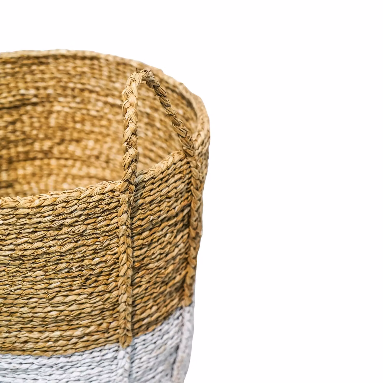 Ivyline Seagrass Log and Kindling Basket with Handles, White, Set of 2 – 3