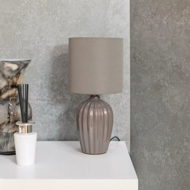 ValueLights Pair of Grey Ceramic Fluted Table Lamps with Fabric Shades