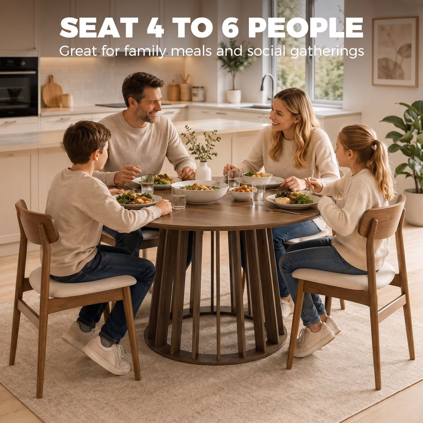 HOMCOM Modern Round Dining Table for 4-6 People, Brown, Diameter: 120 cm, Height: 75 cm – 3