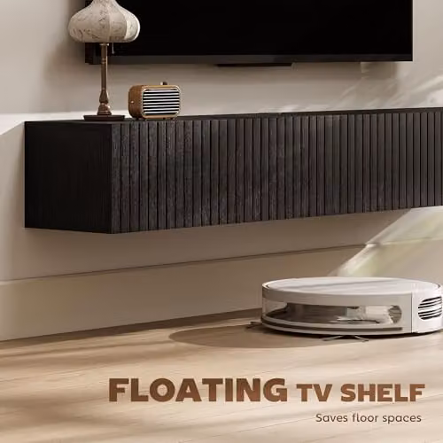 HOMCOM Modern Black Floating TV Unit for Televisions up to 72 Inch, W/D/H: 140 x 25 x 25 cm – 2