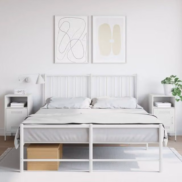 Berkfield Home Set of 2 White Steel Bedside Cabinets W/D/H: 36 x 39 x 68 cm