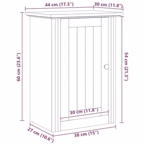 vidaXL BODO Modern Wall-Mounted Bathroom Cabinet, Brown, W: 44 cm, D: 30 cm, H: 60 cm – 3