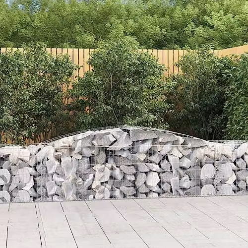 vidaXL Arched Gabion Baskets, 2 Pieces, Silver Galvanised Steel, W: 400 cm, D: 50 cm, H: 60-80 cm – 2