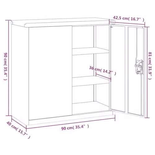 vidaXL Metal File Cabinet in Anthracite with Lock and Adjustable Shelves, W/D/H: 90 x 40 x 90 cm – 3
