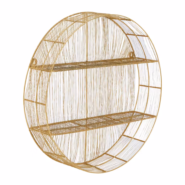 Orsina Modern Metal Round Wall Shelf in Gold