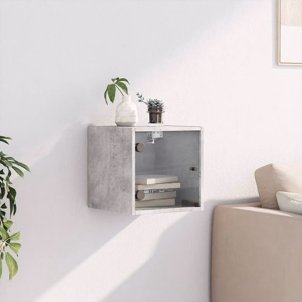 Berkfield Home Bedside Cabinet with Glass Door in Concrete Grey, W/D/H: 35 x 37 x 35 cm – 2