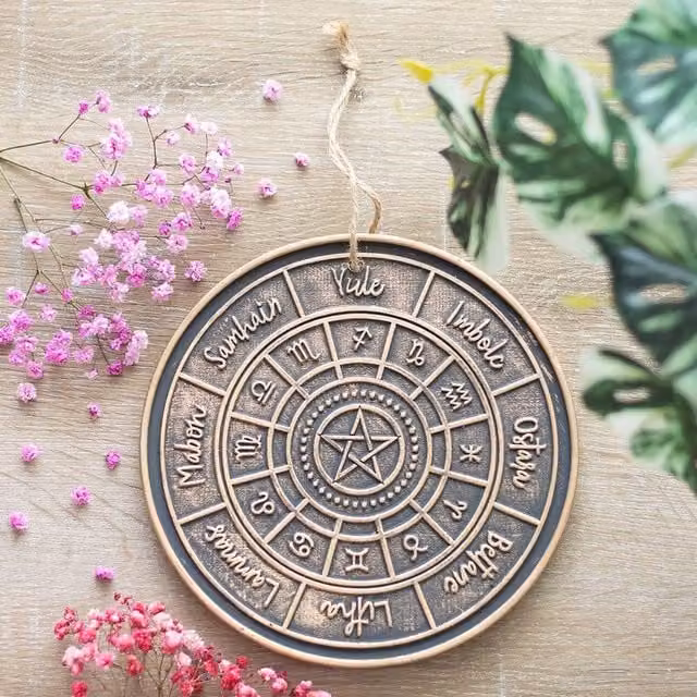 Uniqueful Bronze Wheel of the Year Hanging Ceramic Mandala Wall Plaque – 1