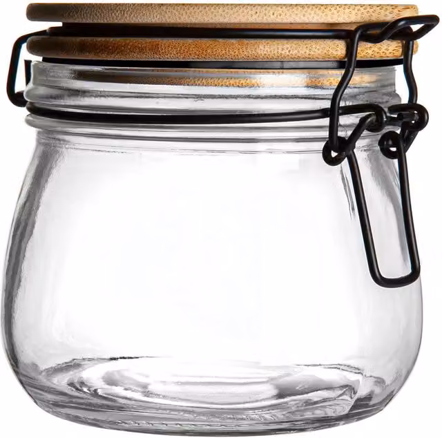 Argon Tableware Glass Storage Jar with Airtight Wooden Clip Lid, 500ml, Black and Transparent – 4