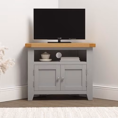 Seconique Windsor Classic Corner TV Unit in Pebble Grey and Oak, W/D/H: 80.0 x 40.0 x 65.0 cm – 1