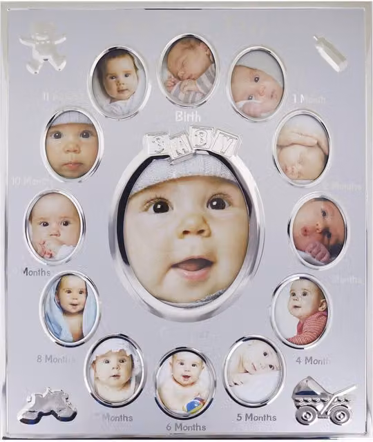 MantraRaj Silver Baby My First Year Photo Frame Holds 13 Photos, W/H: 29 x 24 cm